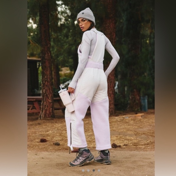 Free People Movement Hit the Slopes High Pile Fleece Snow Bibs Sz Xs - Picture 4 of 16